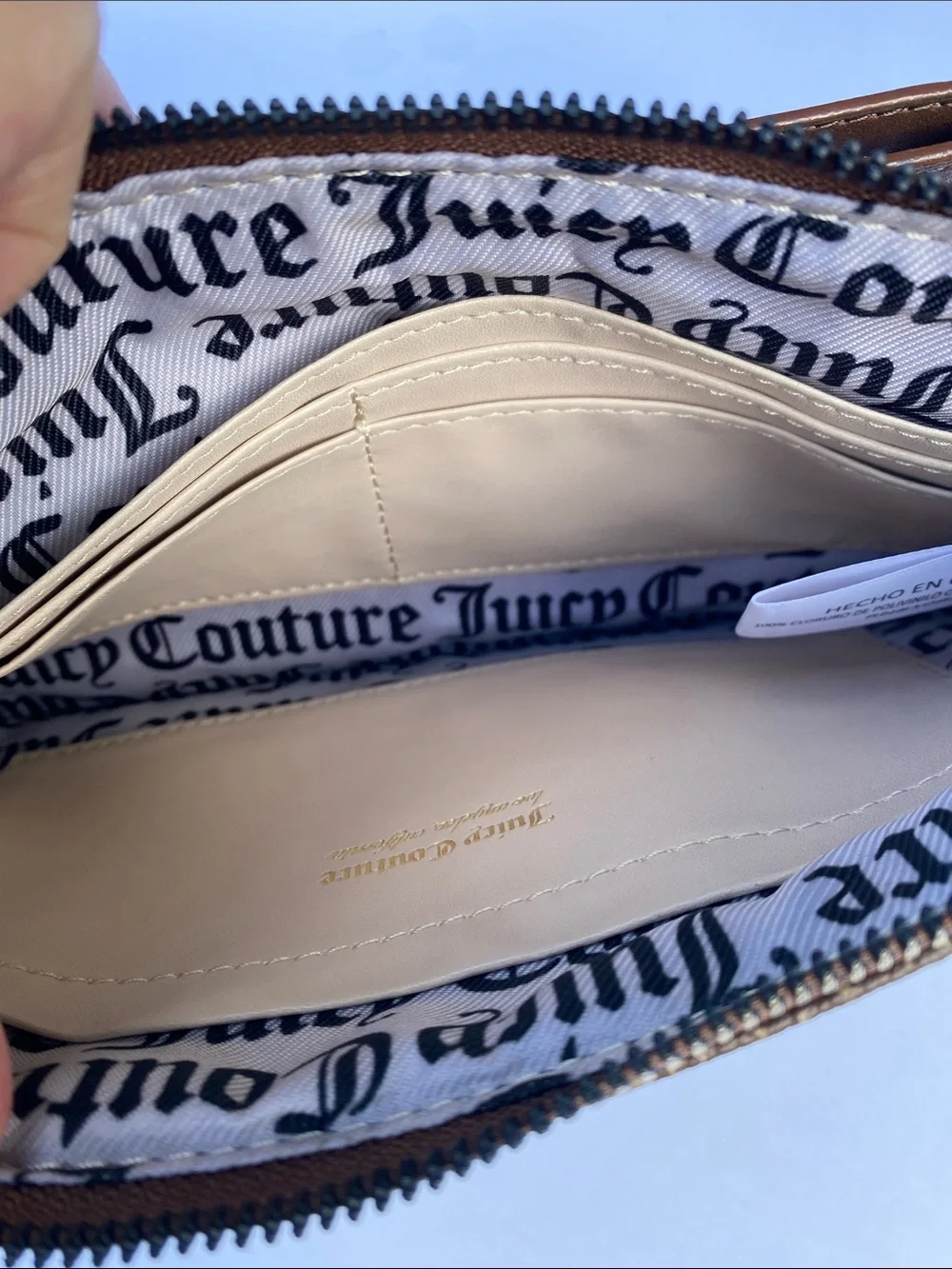 Juicy Couture Brown Logo Wristlet with Bow Detail